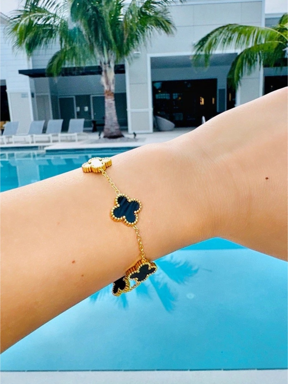 Gold-Plated Black Clover Bracelet